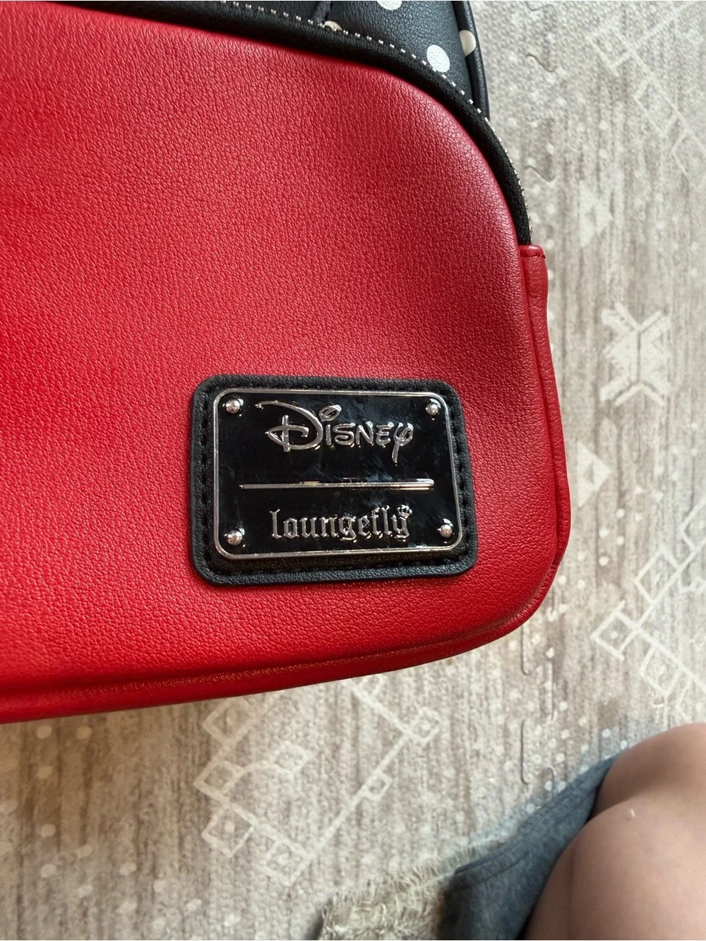 Disney x Loungefly Black Polka Dot Minnie Ear Mini Backpack with Red Bow &